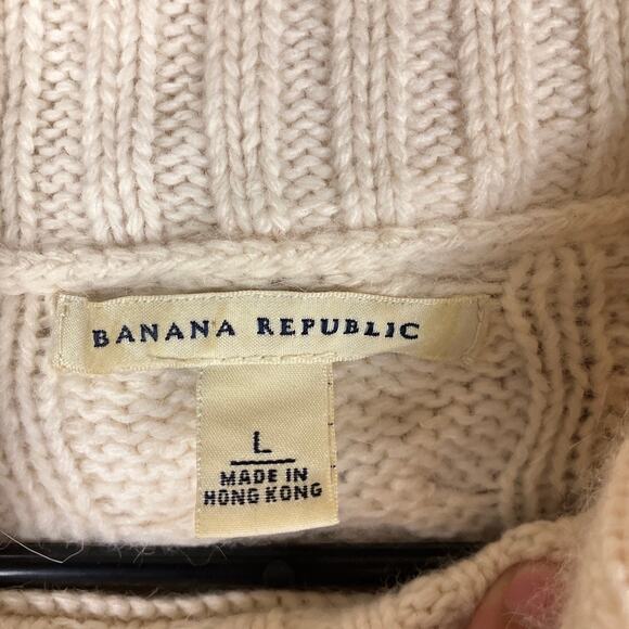 Banana Republic Womens Sweater Ivory Cable Knit Rabbit Hair Wool Blend Large - Picture 4 of 13